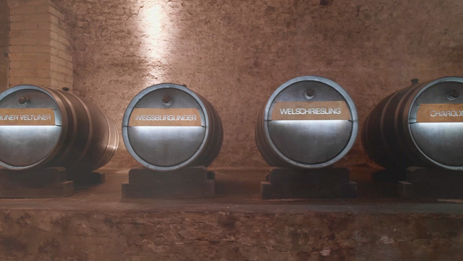 Sektfässer im Sektkeller.